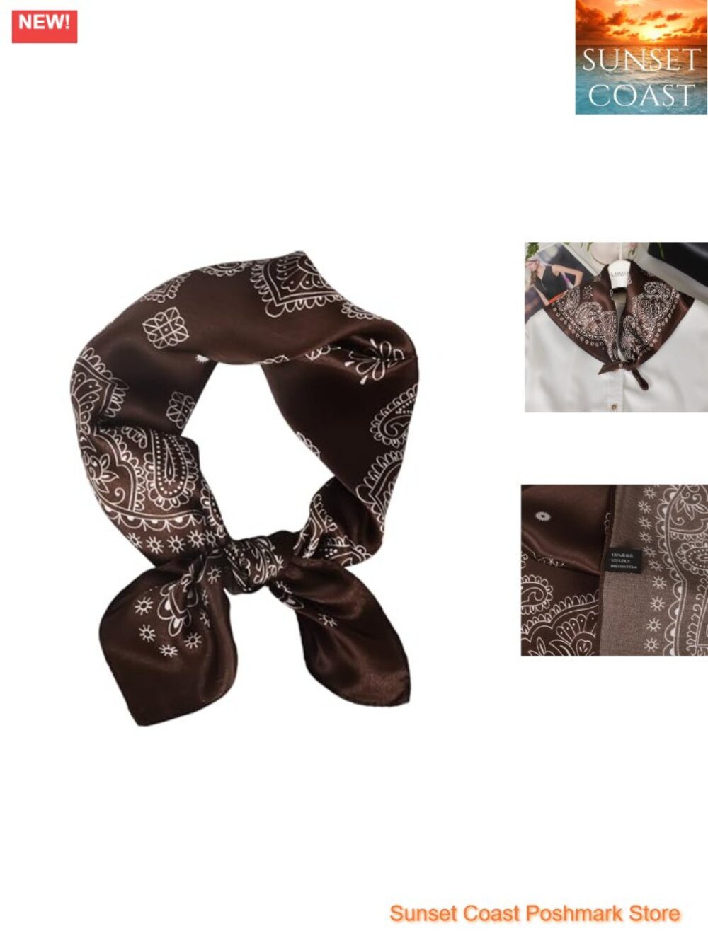 100% Mulberry Silk 21" Square Scarf Paisley Neckerchief